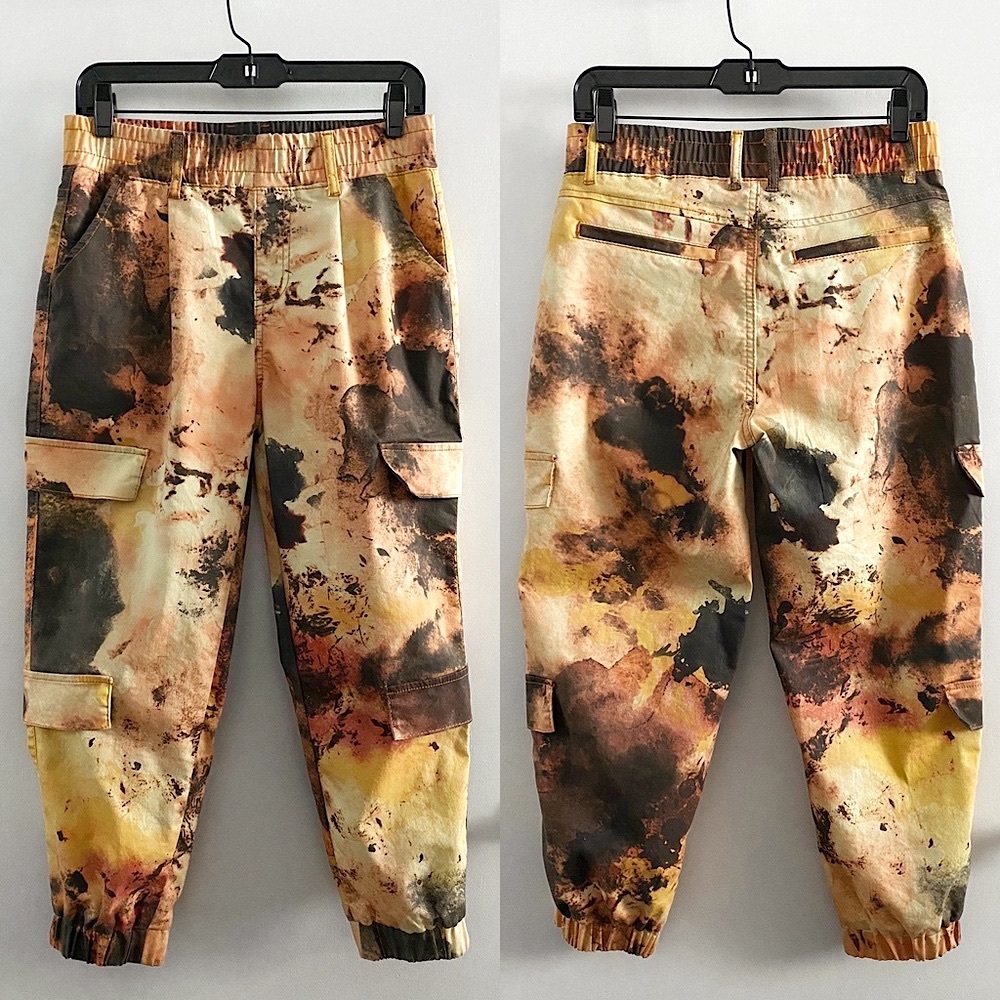 V.I.P. cargo style destruction baggy jogger pant, yellow orange brown